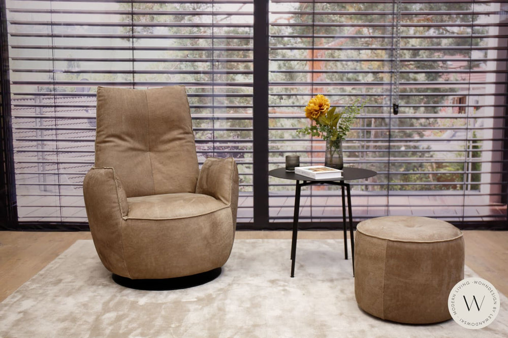 Sessel Blobb.De Luxe inkl. Hocker in Leder Crazy nubuk Bullfrog