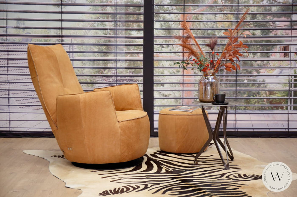 Sessel Blobb.De Luxe inkl. Hocker in Leder Crazy nubuk tabak Bullfrog