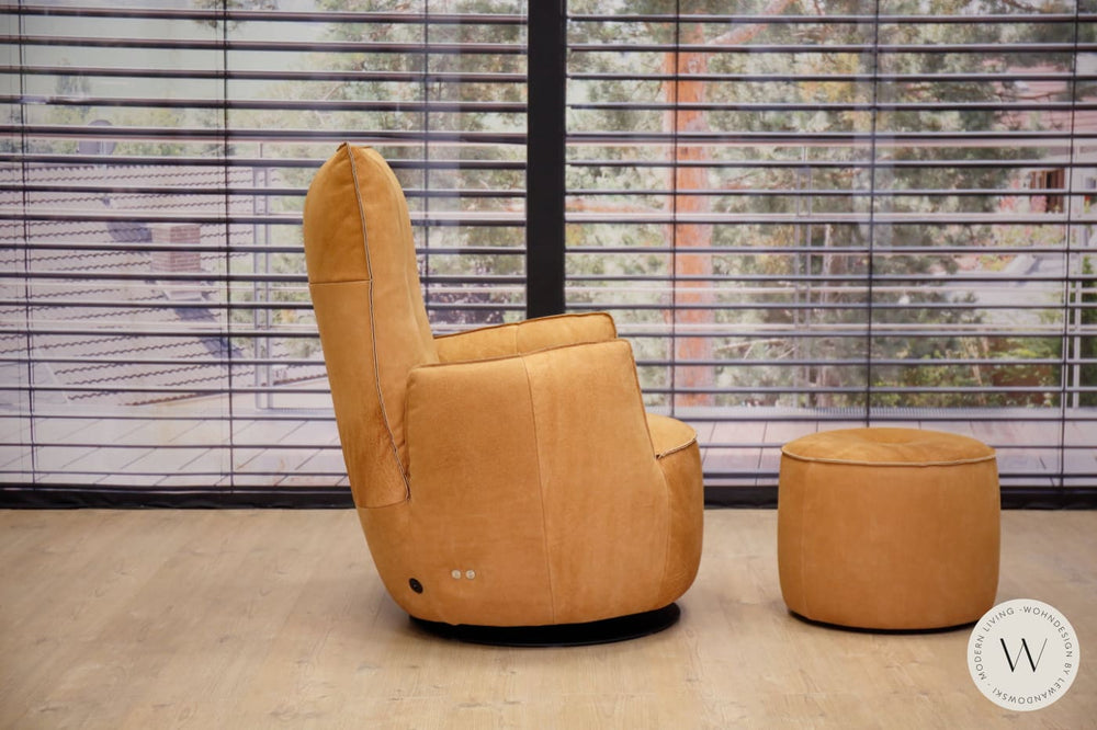 Sessel Blobb.De Luxe inkl. Hocker in Leder Crazy nubuk tabak Bullfrog