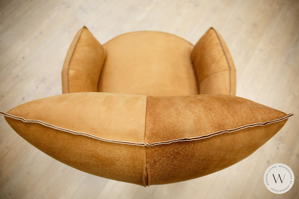 Sessel Blobb.De Luxe inkl. Hocker in Leder Crazy nubuk tabak Bullfrog