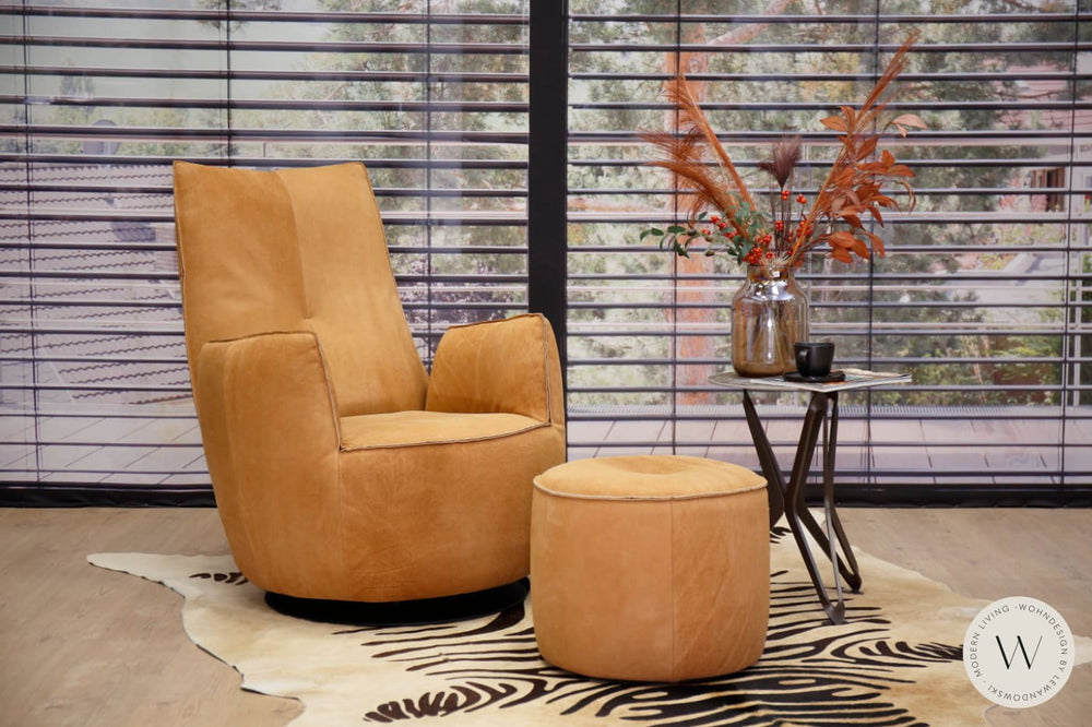 Sessel Blobb.De Luxe inkl. Hocker in Leder Crazy nubuk tabak Bullfrog