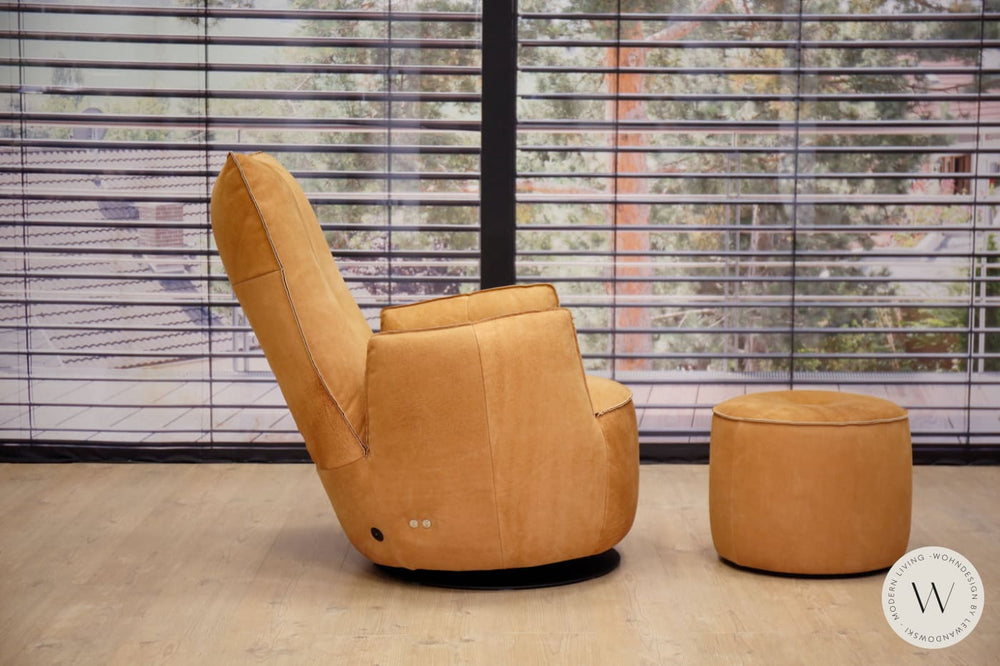 Sessel Blobb.De Luxe inkl. Hocker in Leder Crazy nubuk tabak Bullfrog