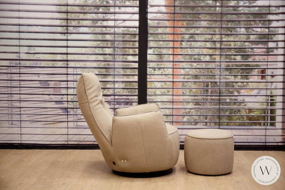 Sessel Blobb.De Luxe inkl. Hocker in Leder Rhino beigegrau Bullfrog