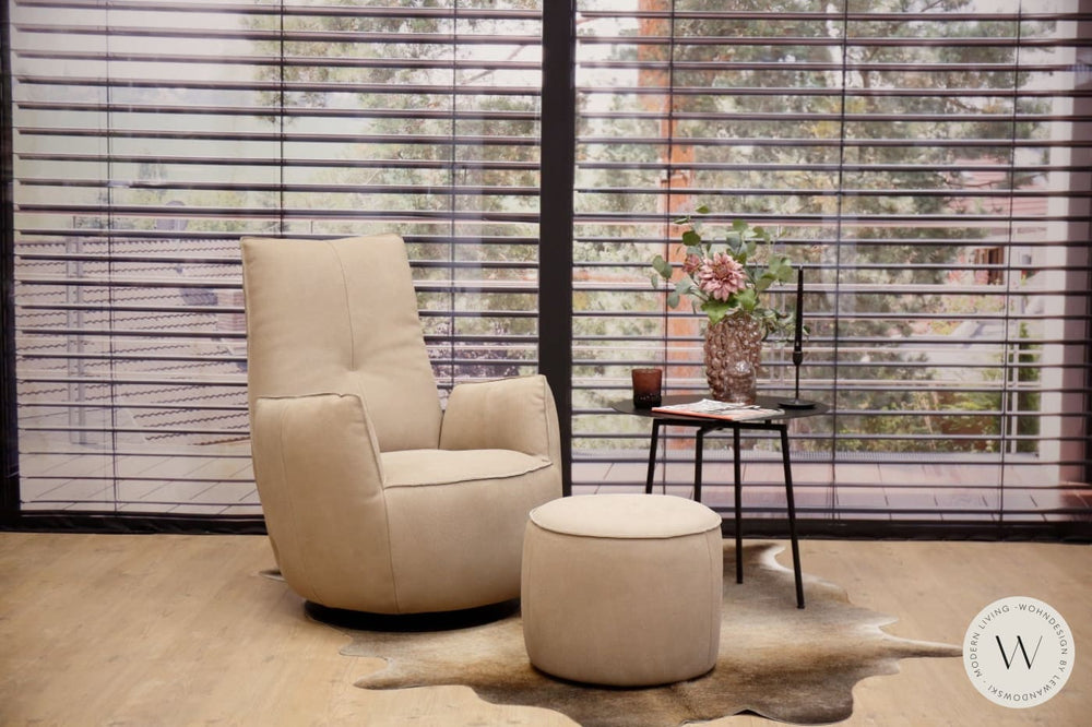 Sessel Blobb.De Luxe inkl. Hocker in Leder Rhino beigegrau Bullfrog
