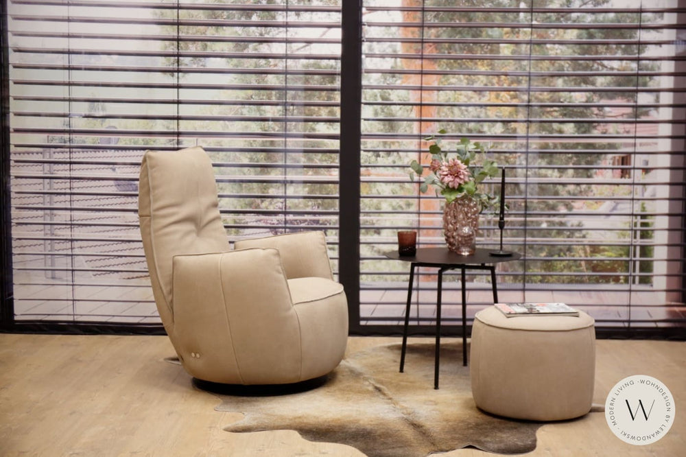 Sessel Blobb.De Luxe inkl. Hocker in Leder Rhino beigegrau Bullfrog