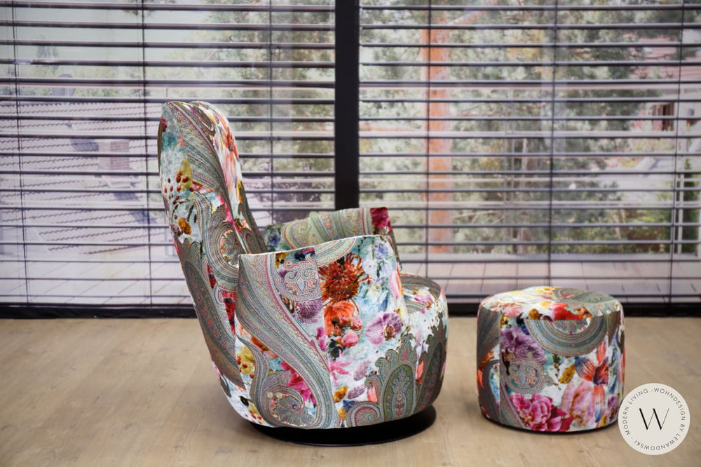 Sessel Blobb.De Luxe mit Schaukelfunktion + Hocker im Stoff Paisley Bullfrog