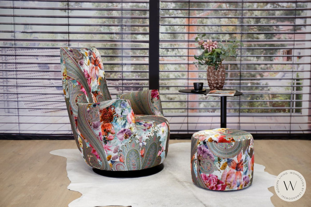 Sessel Blobb.De Luxe mit Schaukelfunktion + Hocker im Stoff Paisley Bullfrog
