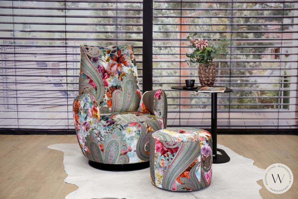 Sessel Blobb.De Luxe mit Schaukelfunktion + Hocker im Stoff Paisley Bullfrog