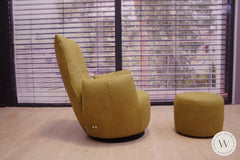 Sessel Modell Blobb.De Luxe + Hocker in Leder Rhino curry Bullfrog