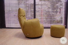 Sessel Modell Blobb.De Luxe + Hocker in Leder Rhino curry Bullfrog