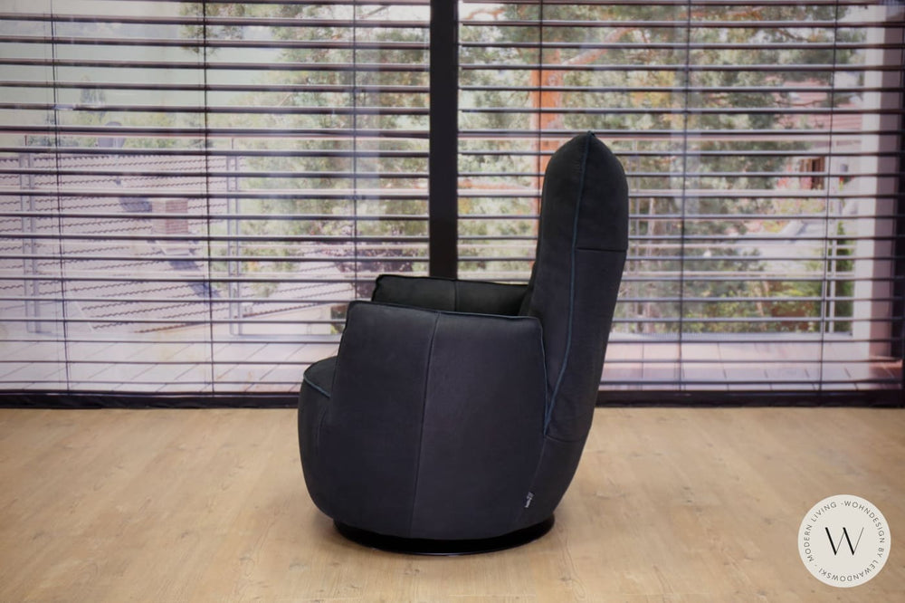 Sessel Modell Blobb.De Luxe + Hocker Leder Rhino schwarz Bullfrog