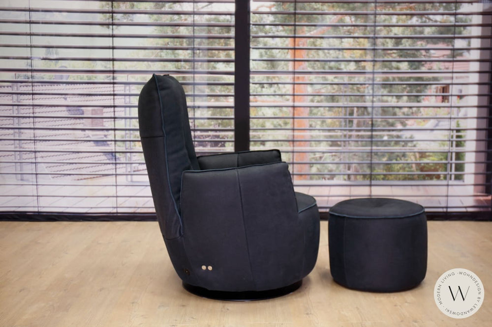 Sessel Modell Blobb.De Luxe + Hocker Leder Rhino schwarz Bullfrog