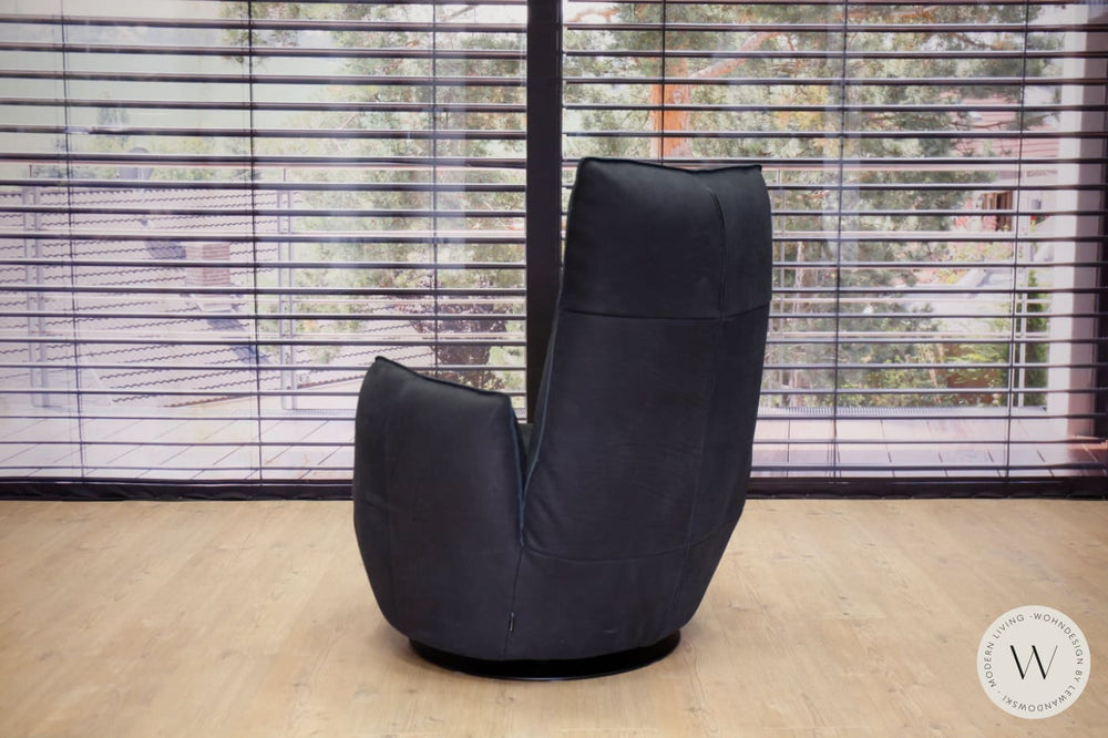 Sessel Modell Blobb.De Luxe + Hocker Leder Rhino schwarz Bullfrog