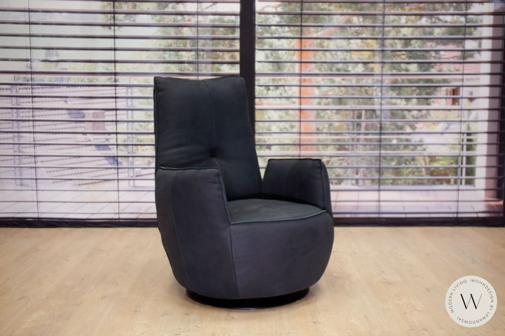 Sessel Modell Blobb.De Luxe + Hocker Leder Rhino schwarz Bullfrog
