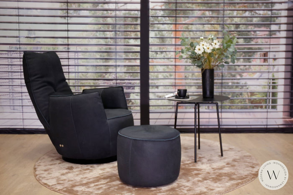 Sessel Modell Blobb.De Luxe + Hocker Leder Rhino schwarz Bullfrog