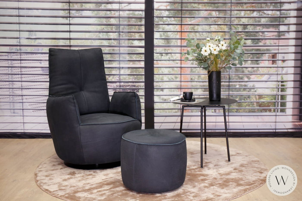 Sessel Modell Blobb.De Luxe + Hocker Leder Rhino schwarz Bullfrog