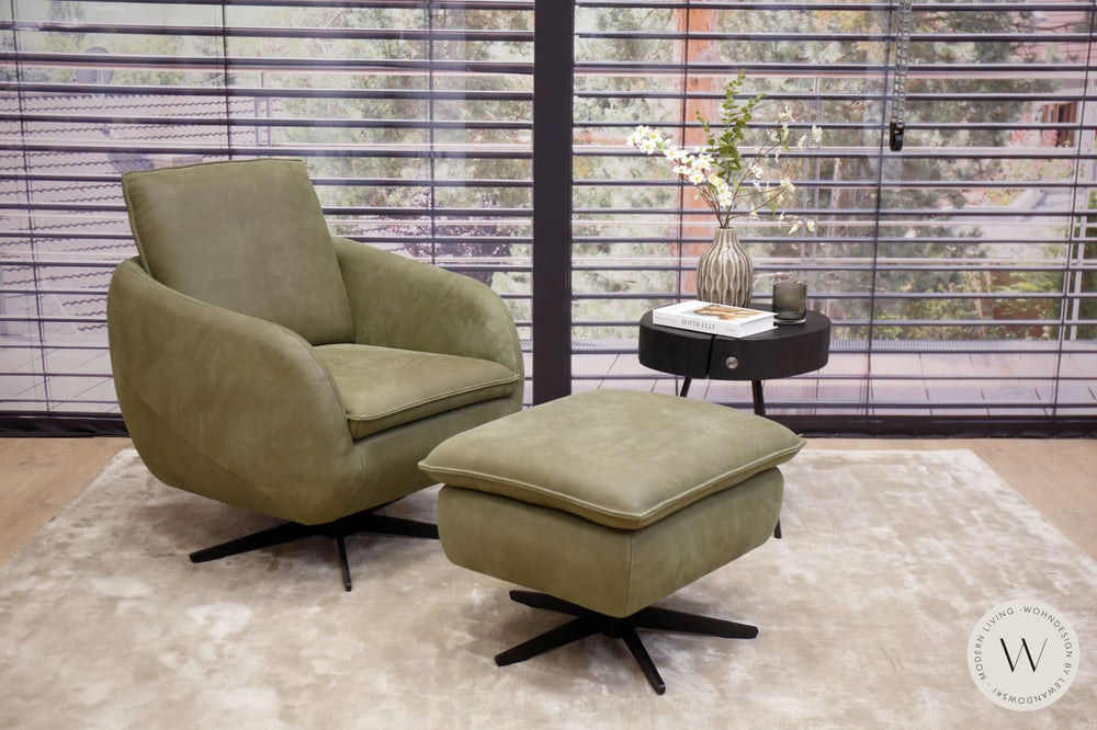 Sessel Modell Isco inkl. Hocker in Leder A-India verde Koinor